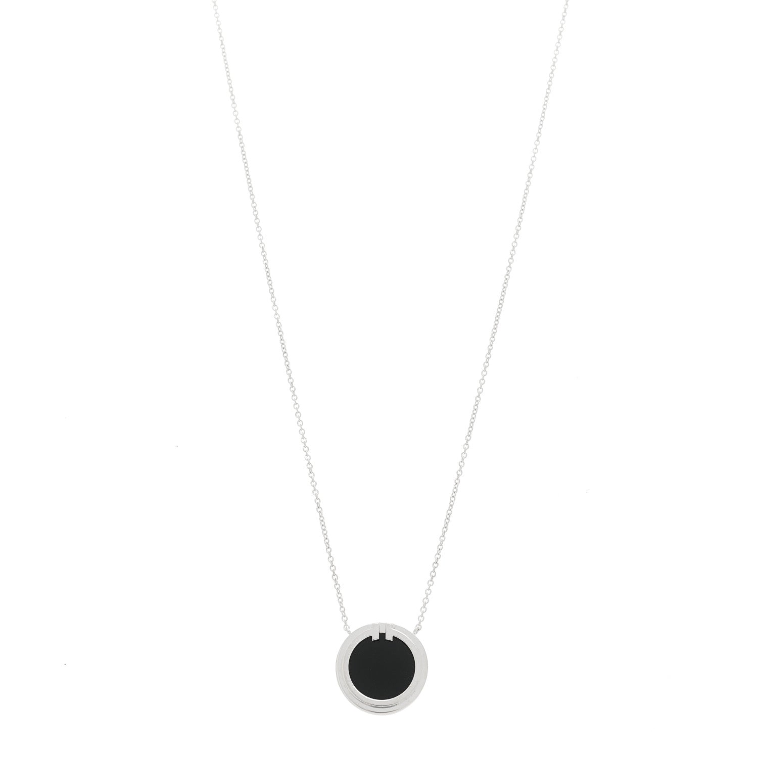 Tiffany 18K White Gold Black Onyx 16mm T Circle Pendant Necklace 1 of 6