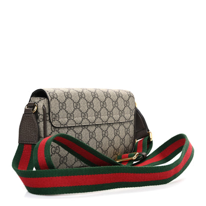 Gucci GG Supreme Monogram Textured Dollar Calfskin Web Mini Ophidia Envelope Shoulder Bag Beige Ebony New Acero 3 of 11