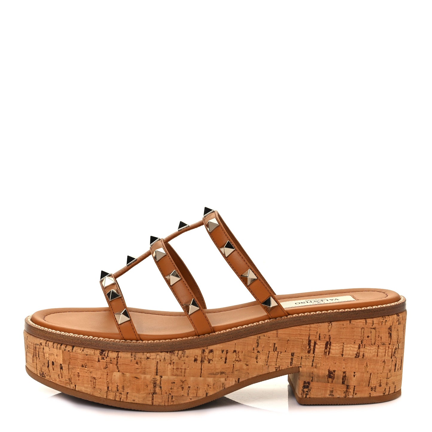 Calfskin Cork Rockstud Caged 30/50mm Platform Sandals 37 Tan