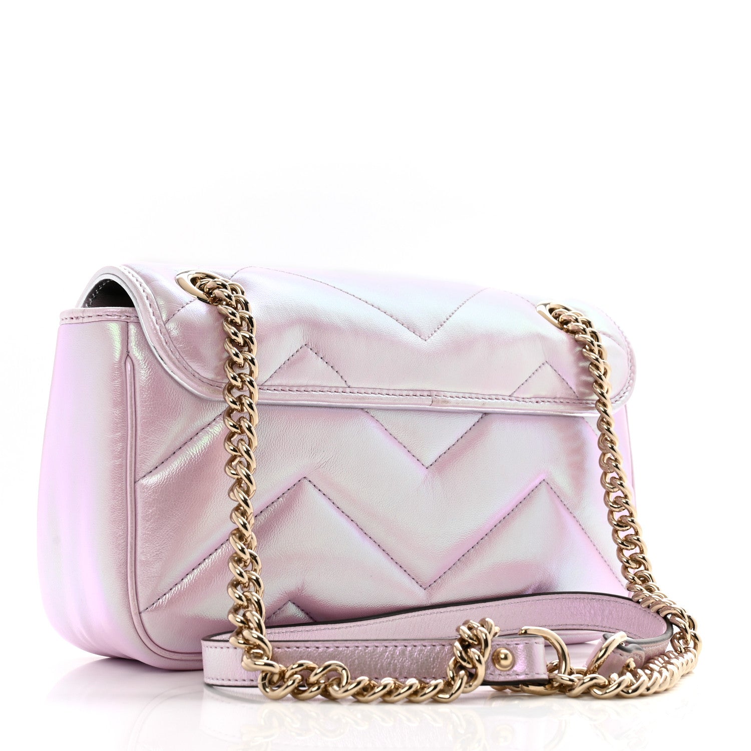 Gucci Iridescent Nappa Chevron Matelasse Small GG Marmont Shoulder Bag Iridescent Escape Pink 3 of 11