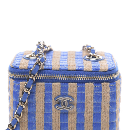 Chanel Raffia Jute Striped Mini Vanity Case With Chain Blue Beige 8 of 11