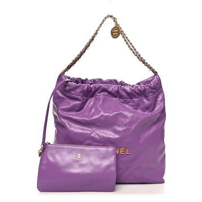 Chanel Shiny Calfskin Quilted Small Chanel 22 Purple 1 of 13