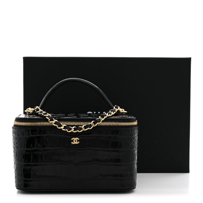 Chanel Calfskin Crocodile Embossed Crococo Small Top Handle Vanity Case With Chain Black 11 of 11