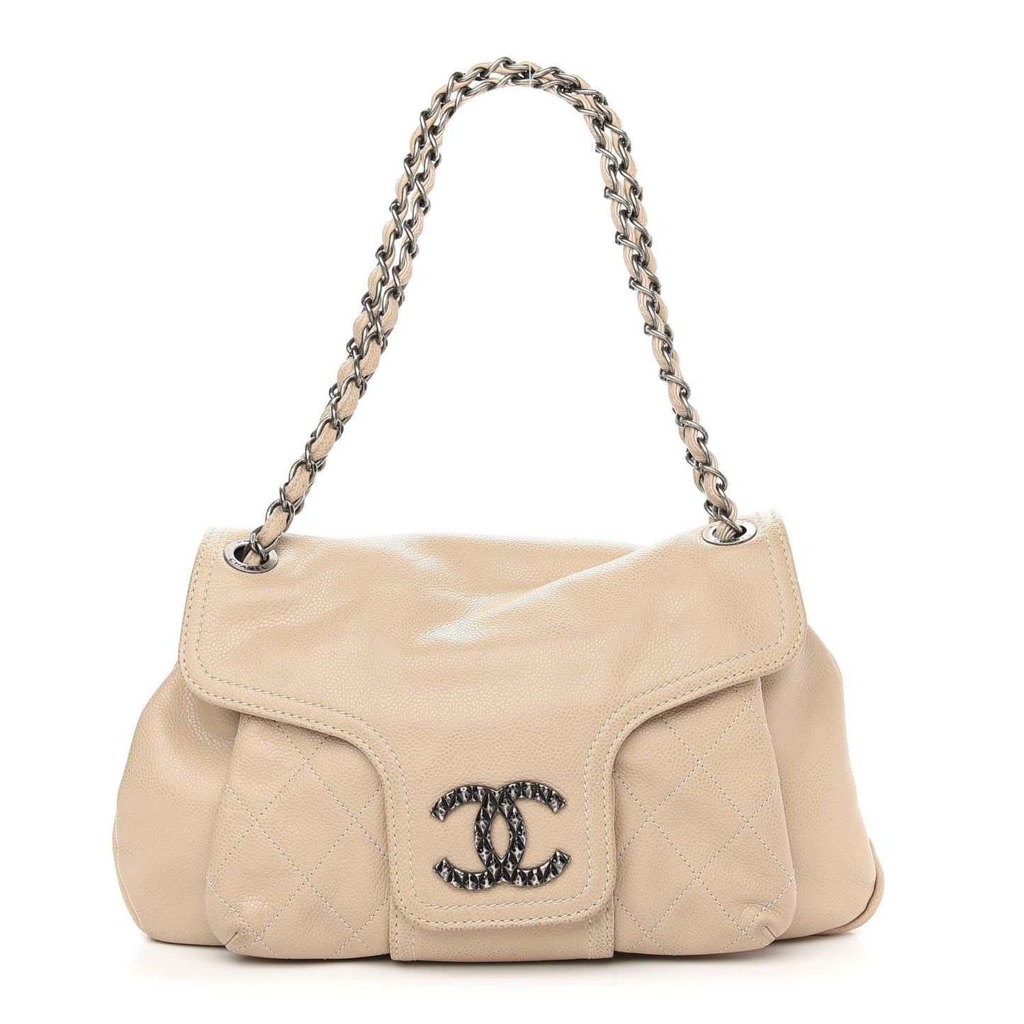 Glazed Caviar Coco Rider Flap Shoulder Bag Beige