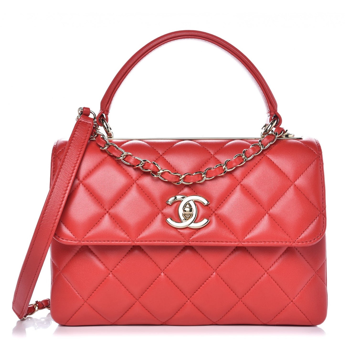 Lambskin Quilted Small Trendy CC Dual Handle Bag Red