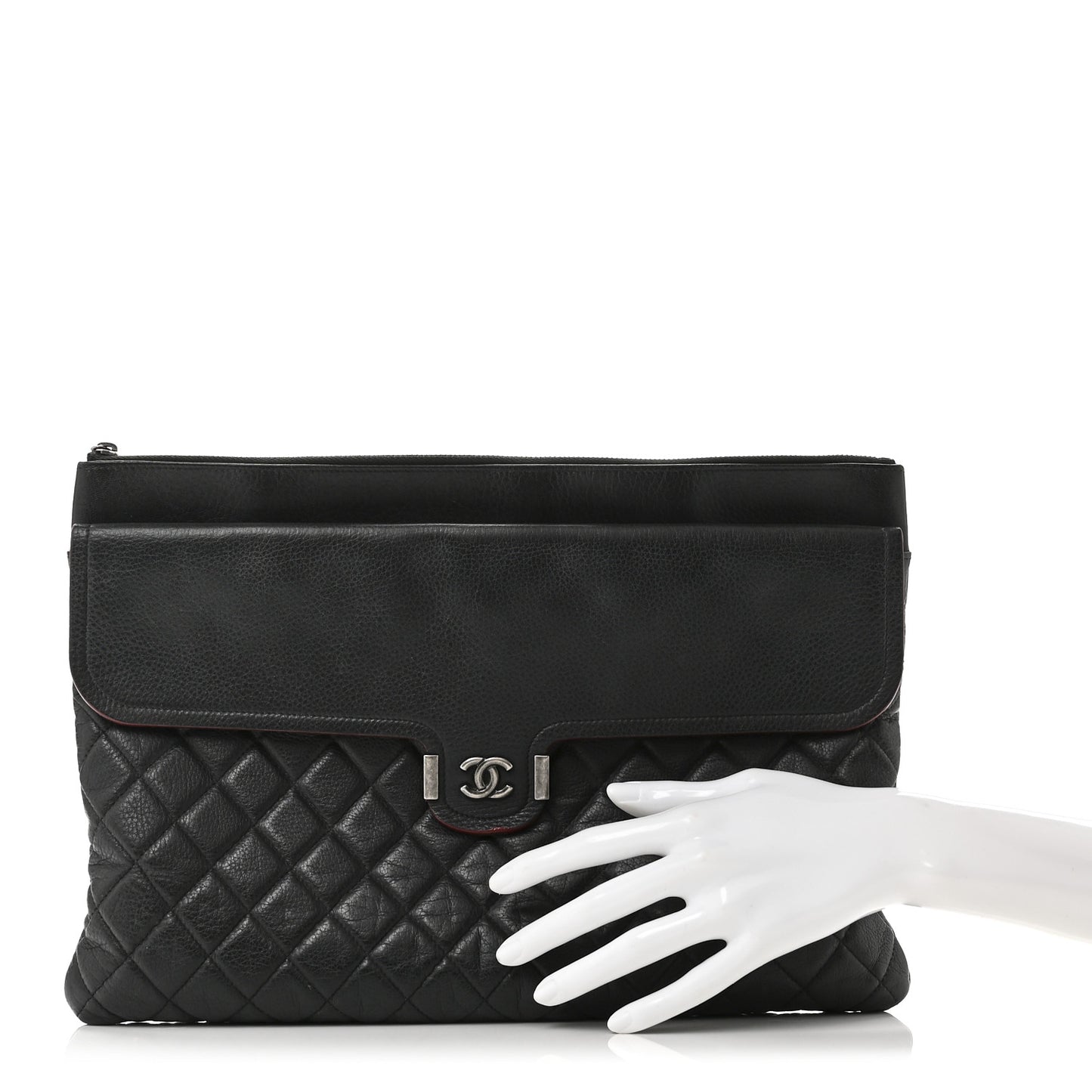 Grained Calfskin Quilted Large Archi Chic Cosmetic Case Navy