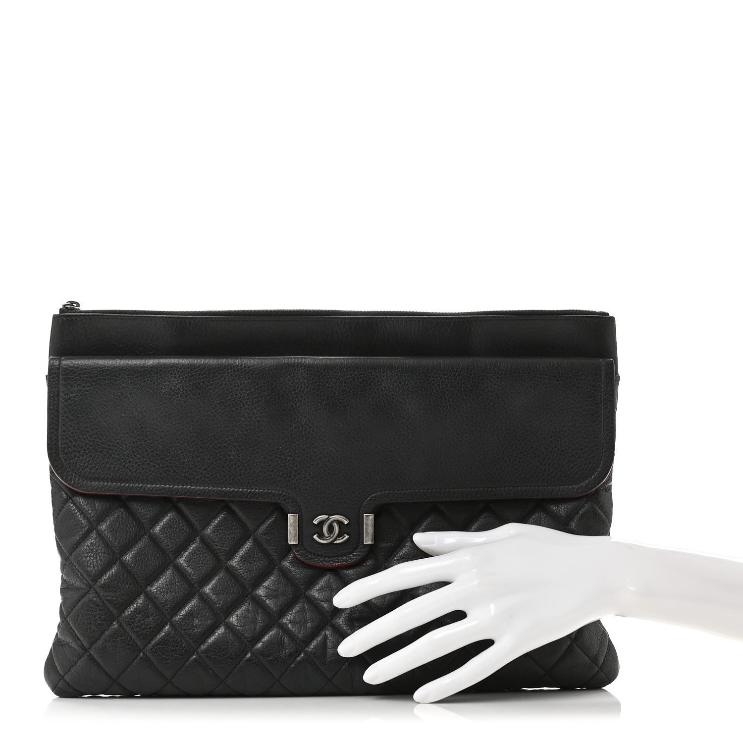 Chanel Grained Calfskin Quilted Large Archi Chic Cosmetic Case Navy 2 of 10
