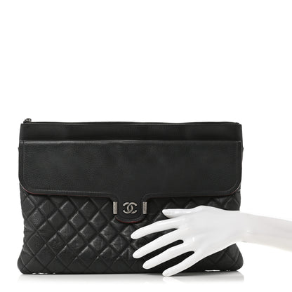 Chanel Grained Calfskin Quilted Large Archi Chic Cosmetic Case Navy 2 of 10
