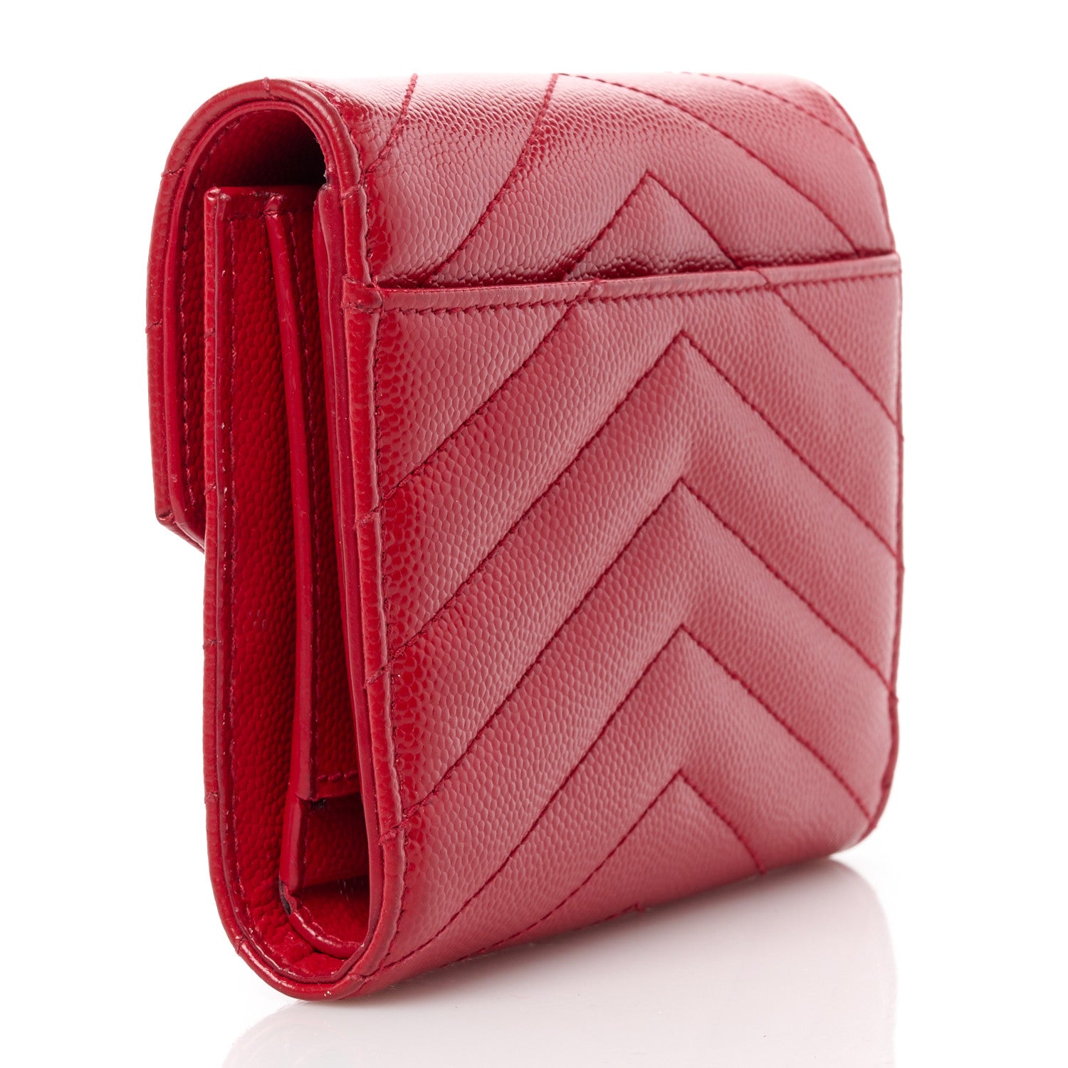 Saint Laurent Grain De Poudre Matelasse Chevron Monogram Compact Tri Fold Wallet Red 3 of 11