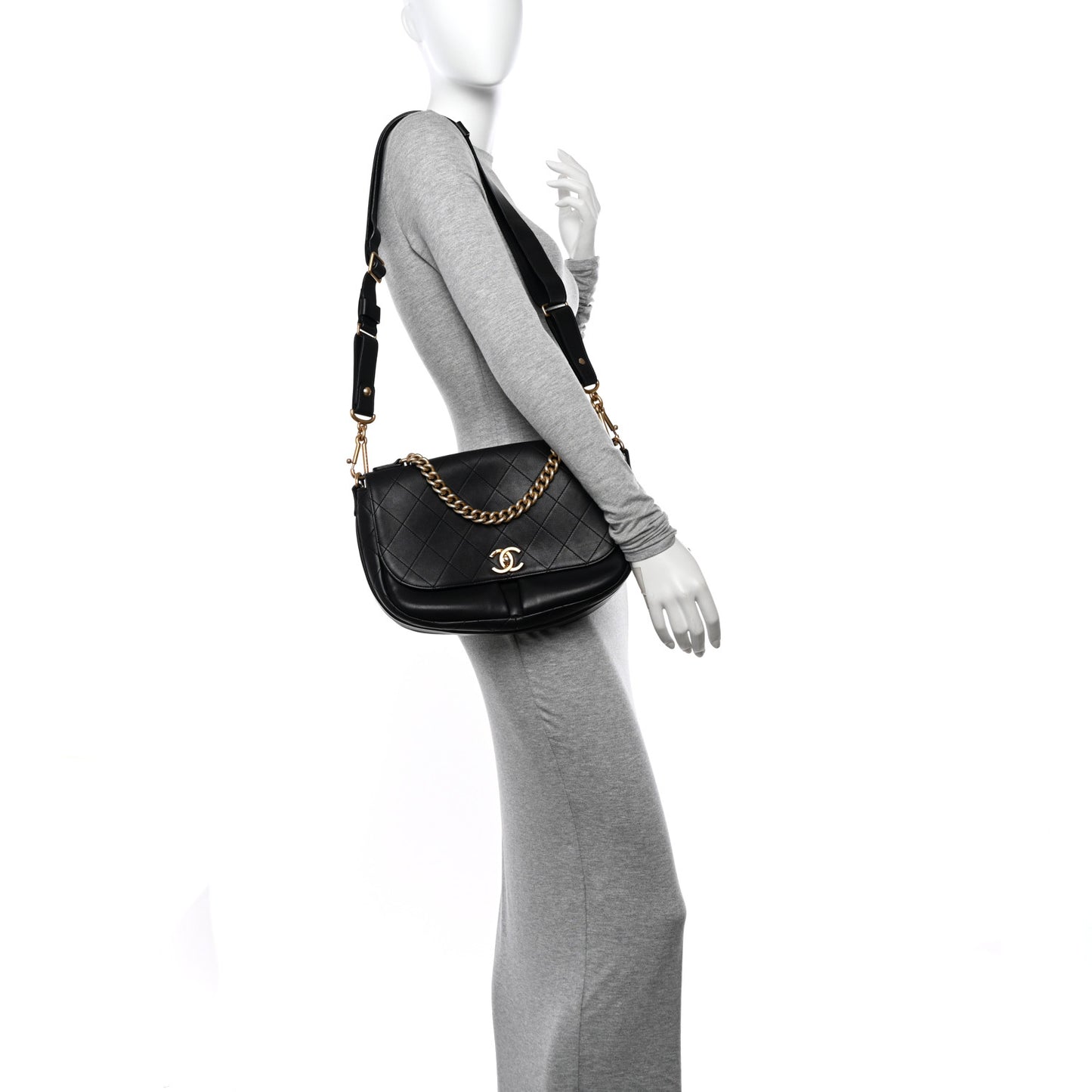 Calfskin Stitched Small Paris in Rome Messenger Black