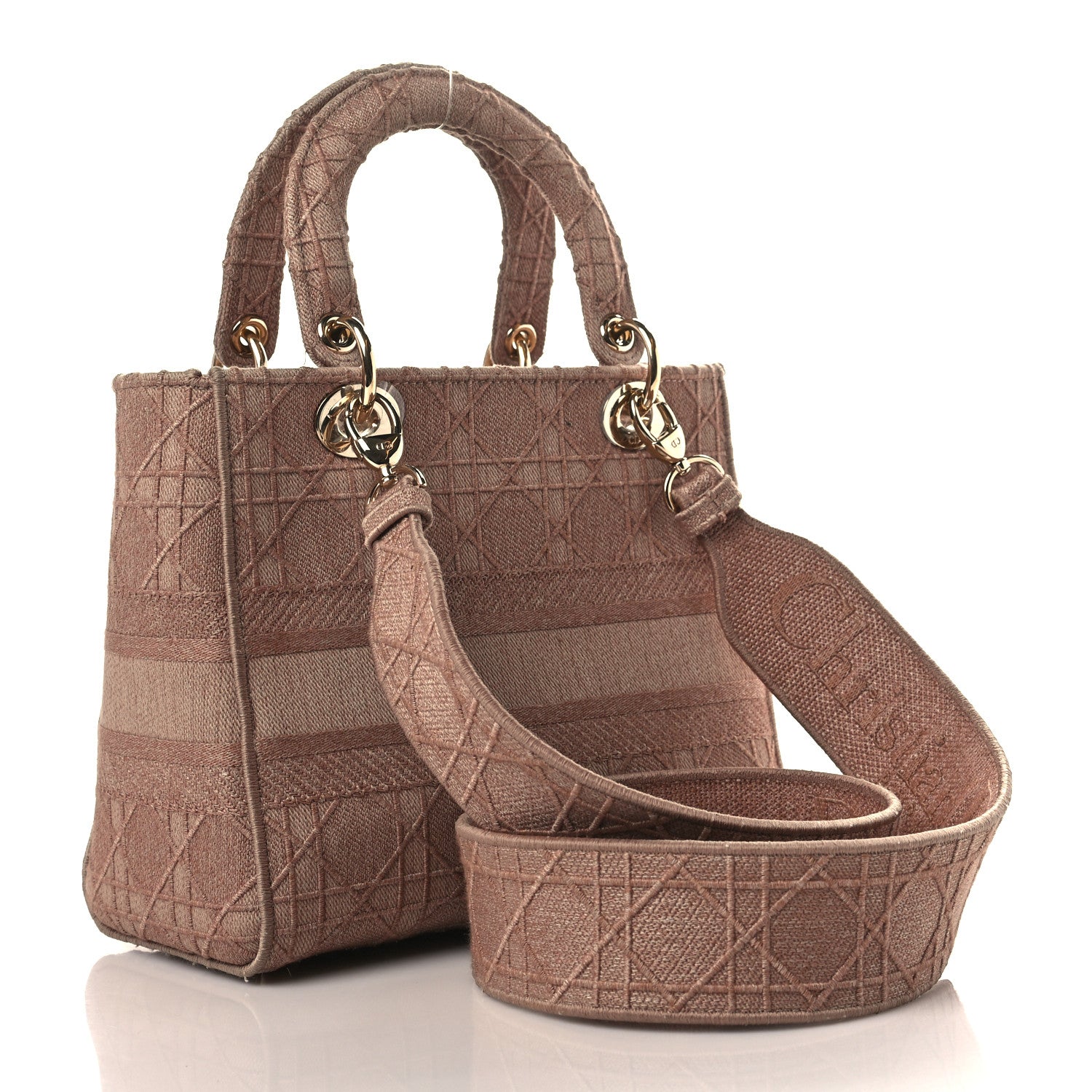 Christian Dior Canvas Embroidered Cannage Medium Lady D-Lite Pink 3 of 10