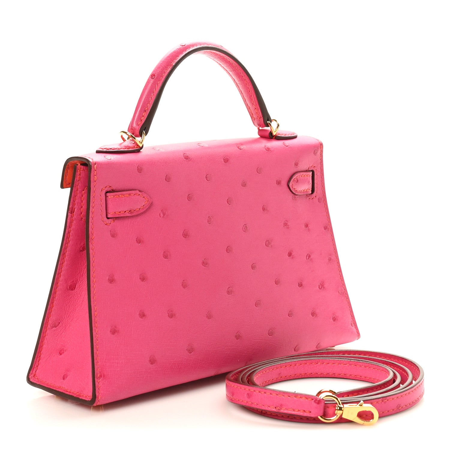 Hermes Ostrich Horseshoe Kelly Sellier Mini 20 Rose Pop Orange Poppy 3 of 11