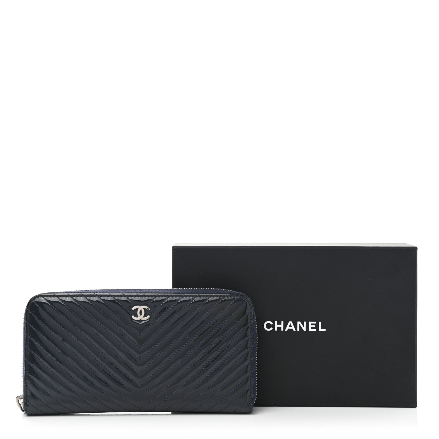Chanel Patent Chevron Zip Around Wallet Blue 10 of 10