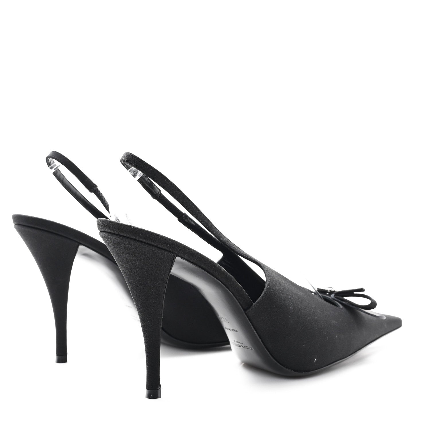 Saint Laurent Crepe De Chine Crystal Bow Slingback Pumps 41.5 Black 5 of 10