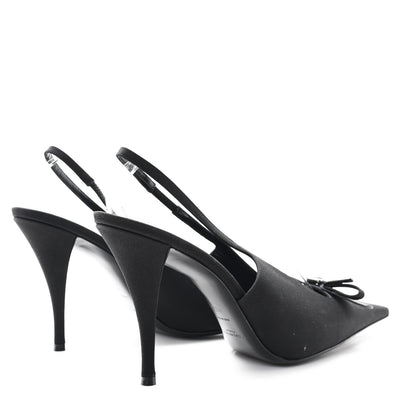Saint Laurent Crepe De Chine Crystal Bow Slingback Pumps 41.5 Black 5 of 10