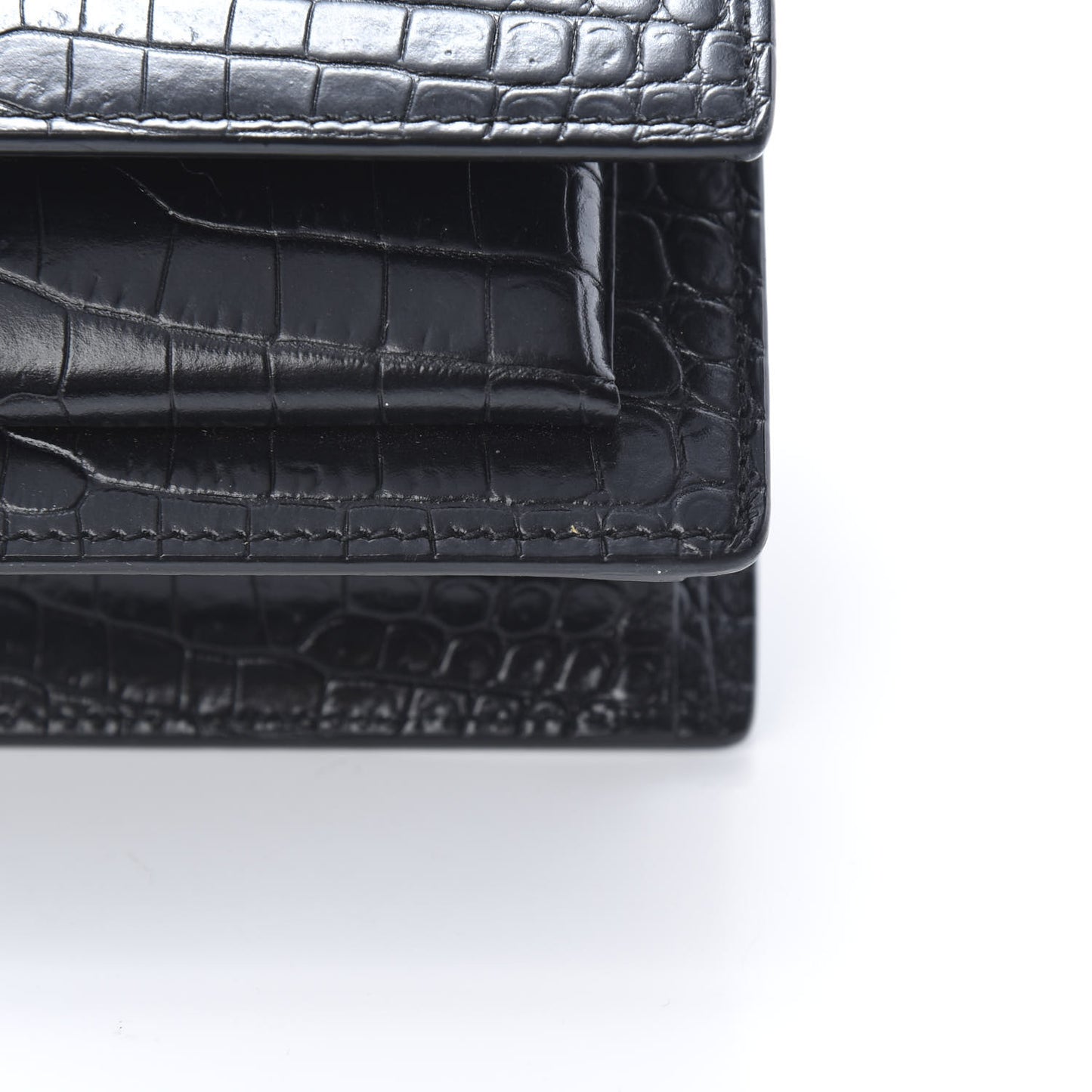 Calfskin Crocodile Embossed Monogram Sunset Chain Wallet Black