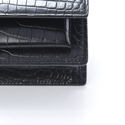 Saint Laurent Calfskin Crocodile Embossed Monogram Sunset Chain Wallet Black 11 of 13