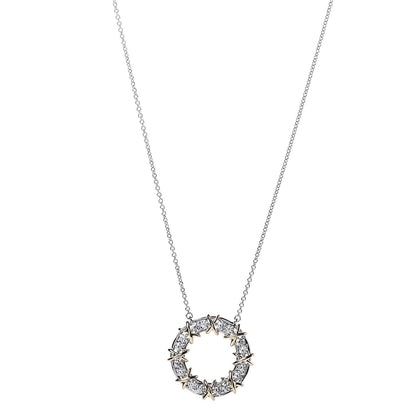 Tiffany 18K Yellow Gold Platinum Diamond Schlumberger Sixteen Stone Circle Pendant Necklace 1 of 5