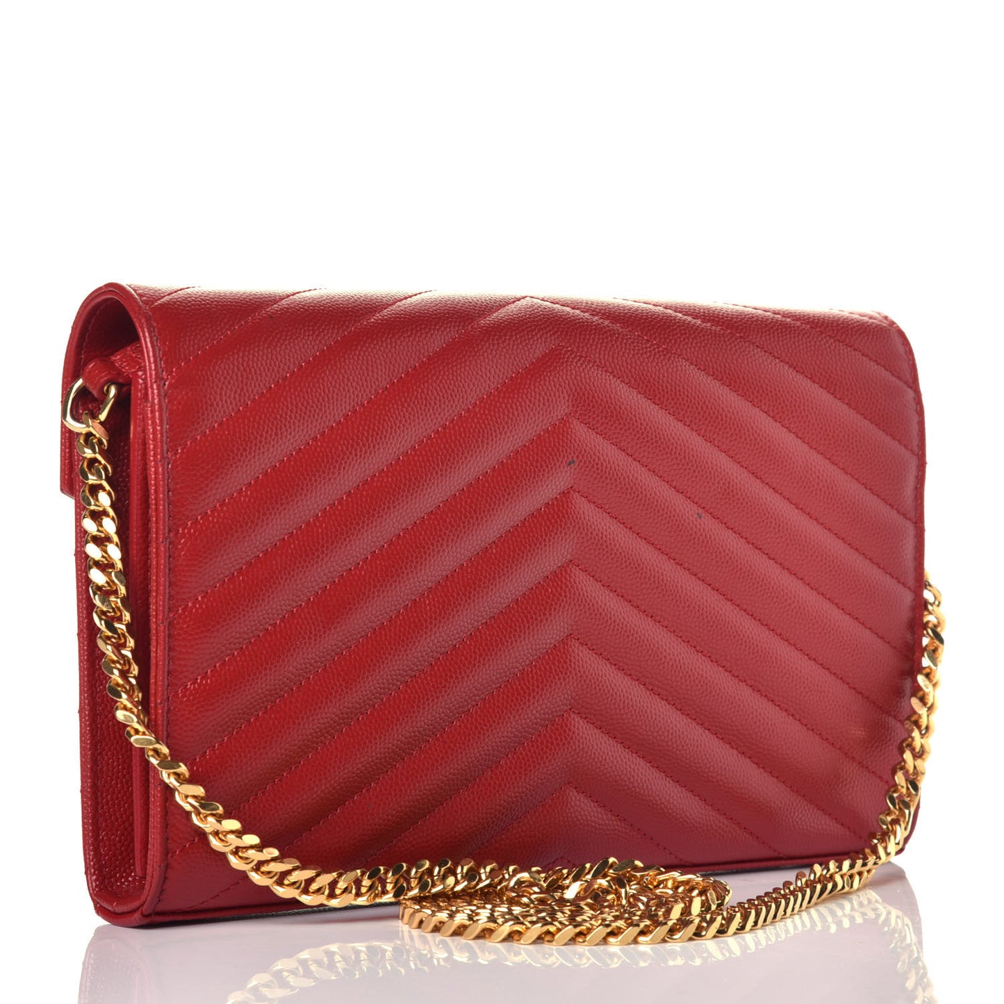 Grain De Poudre Matelasse Chevron Monogram Chain Wallet New Red