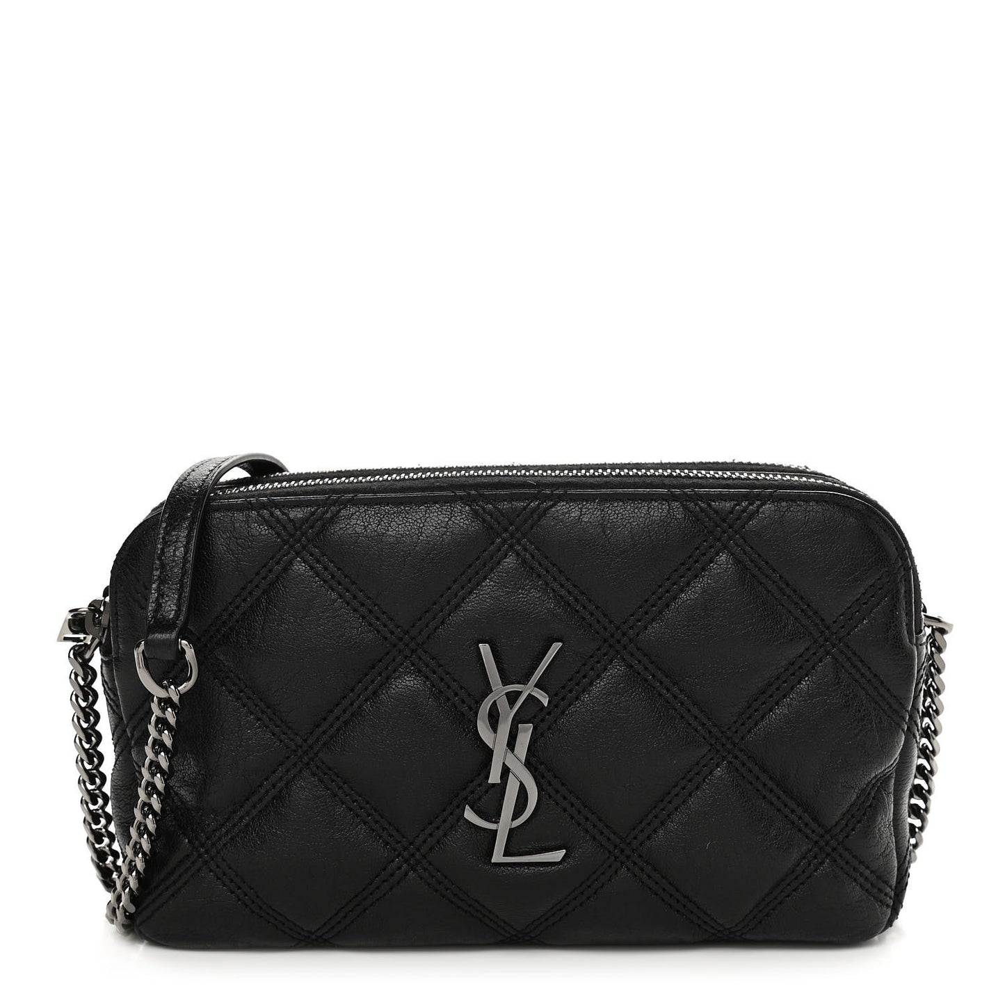 Grained Lambskin Quilted Mini Becky Double Zip Bag Black
