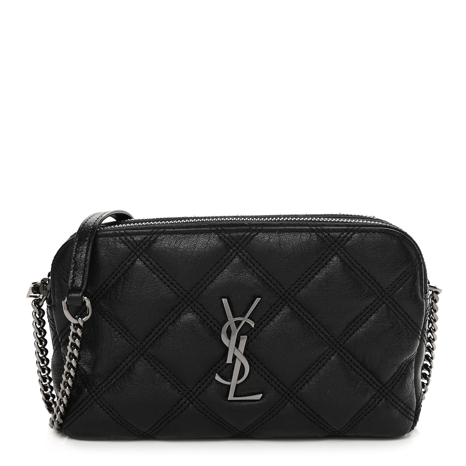 Saint Laurent Grained Lambskin Quilted Mini Becky Double Zip Bag Black 1 of 12