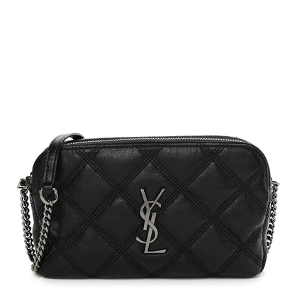 Saint Laurent Grained Lambskin Quilted Mini Becky Double Zip Bag Black 1 of 12