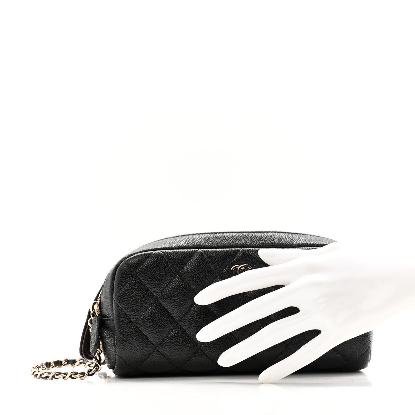 Caviar Quilted Toiletry Case With Chain Black