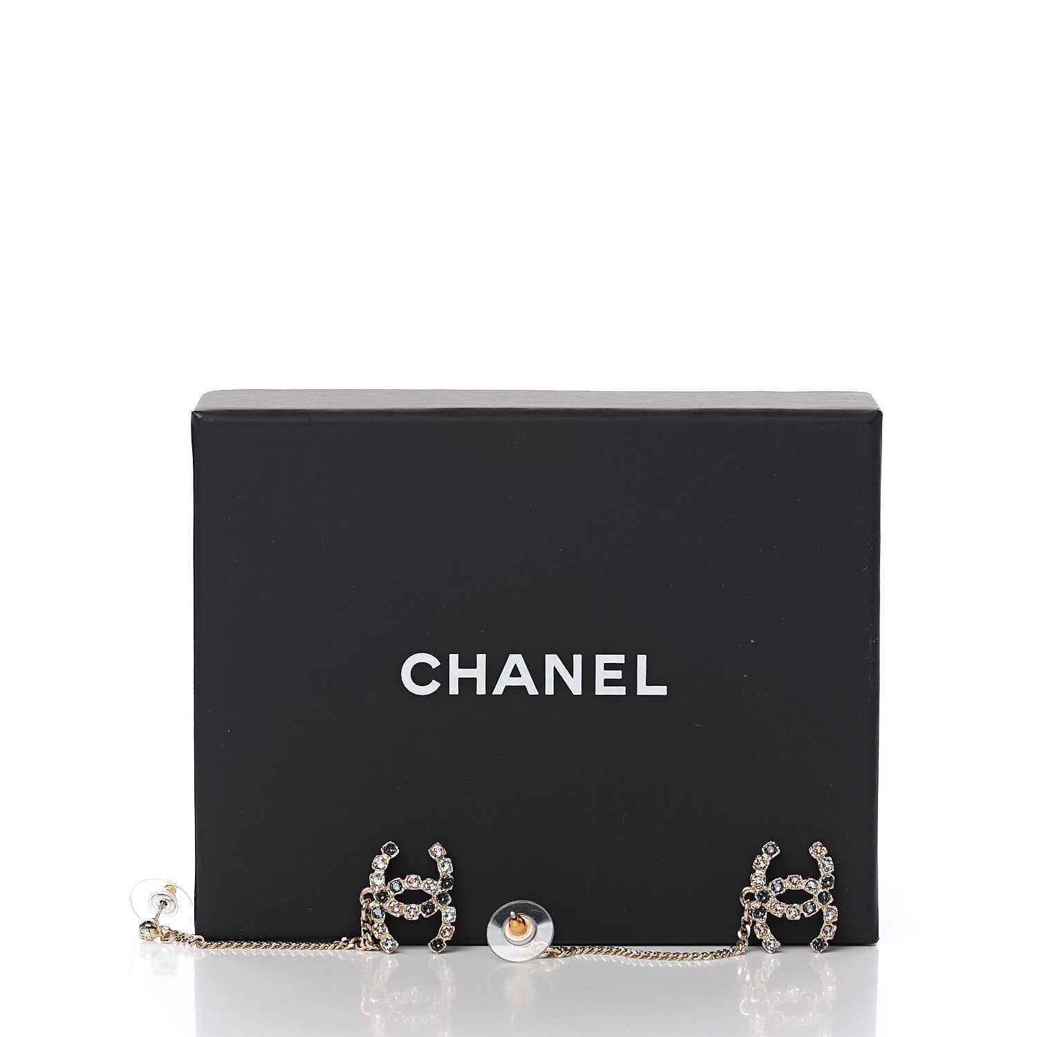 Chanel Crystal CC Drop Earrings Pink Grey Gold 4 of 4