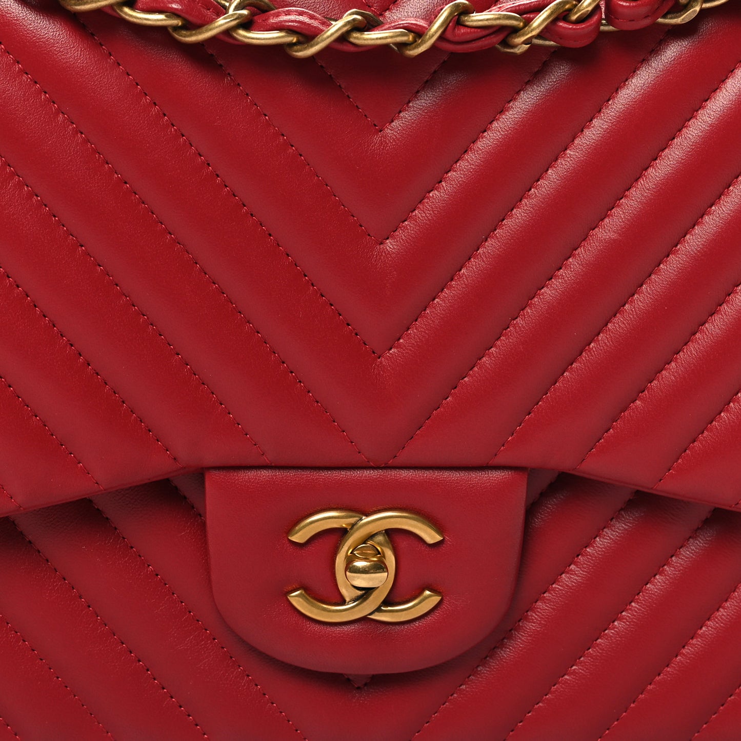 Lambskin Chevron Quilted Jumbo Double Flap Dark Red