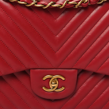 Chanel Lambskin Chevron Quilted Jumbo Double Flap Dark Red 8 of 10