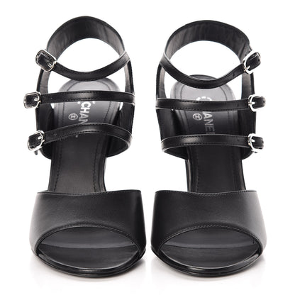 Chanel Lambskin CC Heel Sandals 37.5 Black 2 of 9
