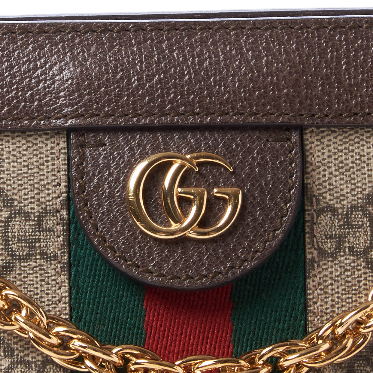 GG Supreme Monogram Web Medium Ophidia Chain Shoulder Bag Brown