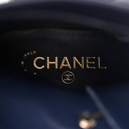Chanel Denim Patent Lambskin Quilted CC Lace Up Combat Boots 39.5 Blue Black 8 of 10