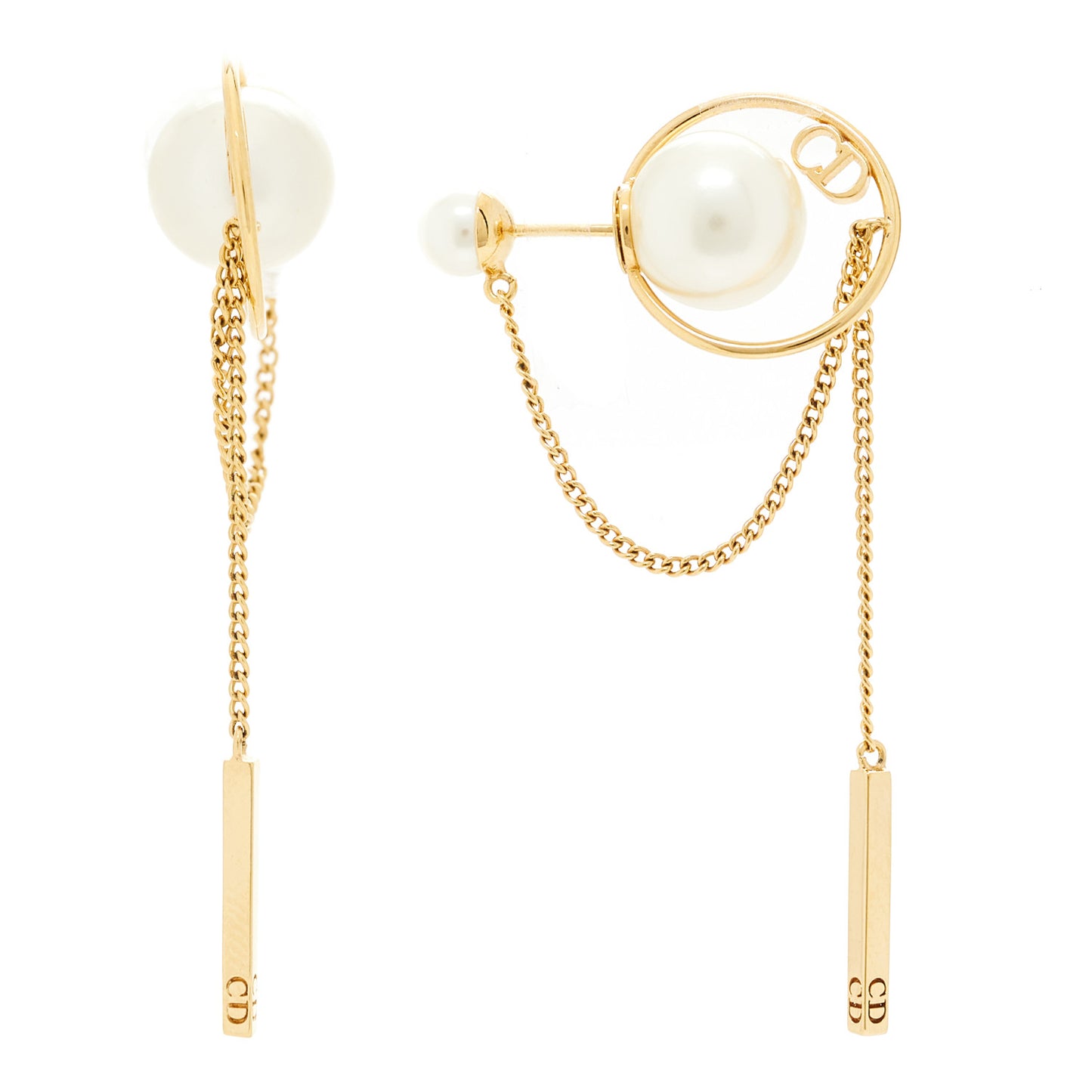 Pearl Tribales Dangle Chain Earrings Gold