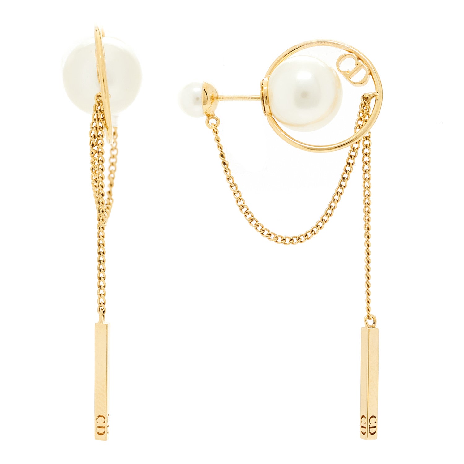 Christian Dior Pearl Tribales Dangle Chain Earrings Gold 1 of 5