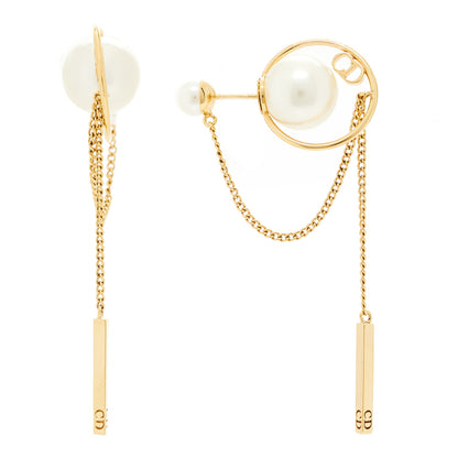 Christian Dior Pearl Tribales Dangle Chain Earrings Gold 1 of 5