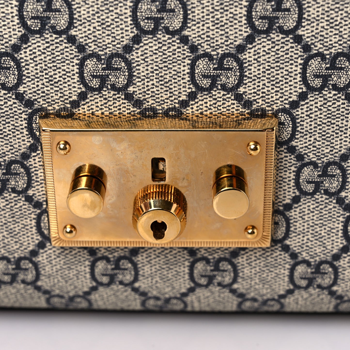 GG Supreme Monogram Moon Calfskin Medium Padlock Shoulder Bag Beige Blue Hibiscus Red Mystic White