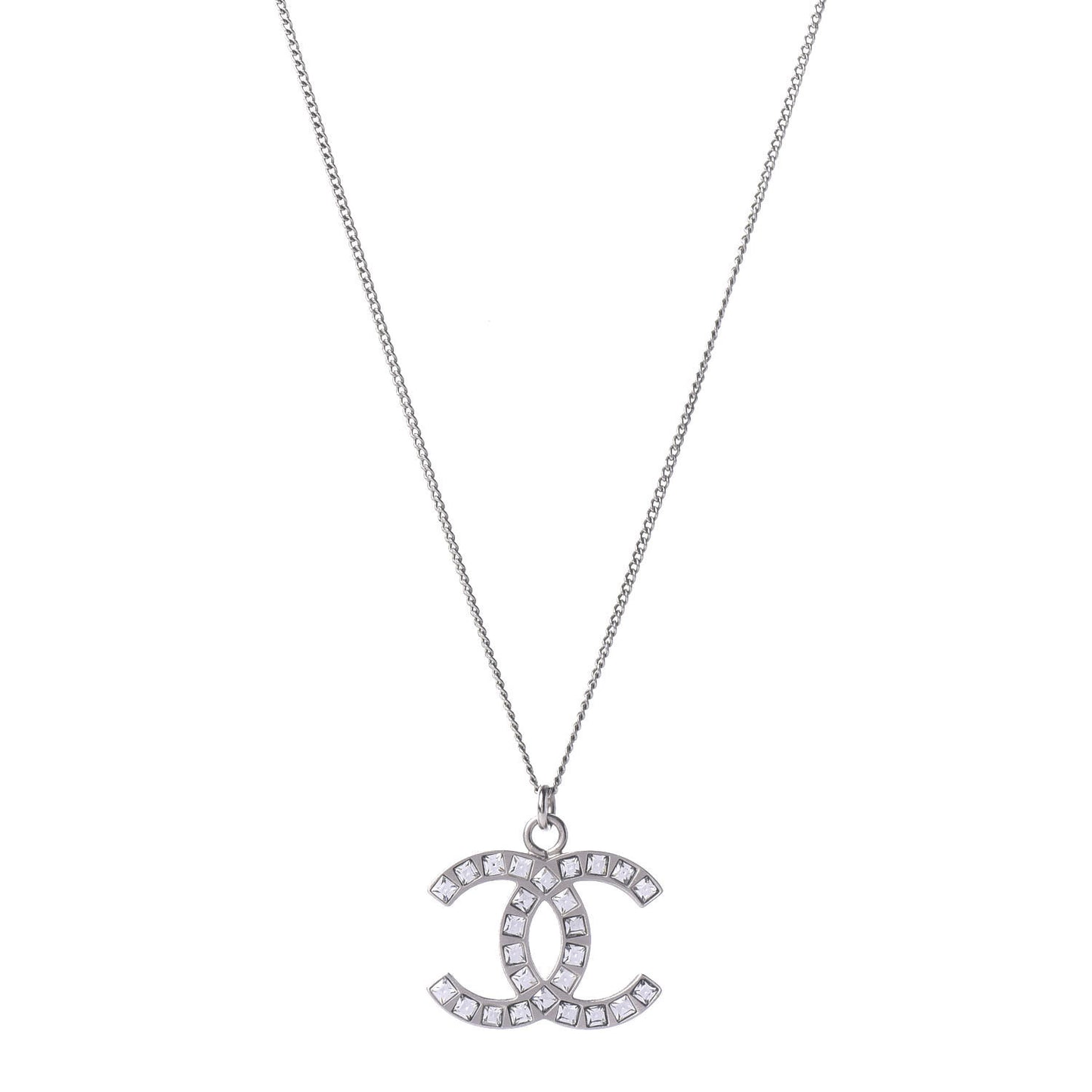 Baguette Crystal CC Necklace Silver