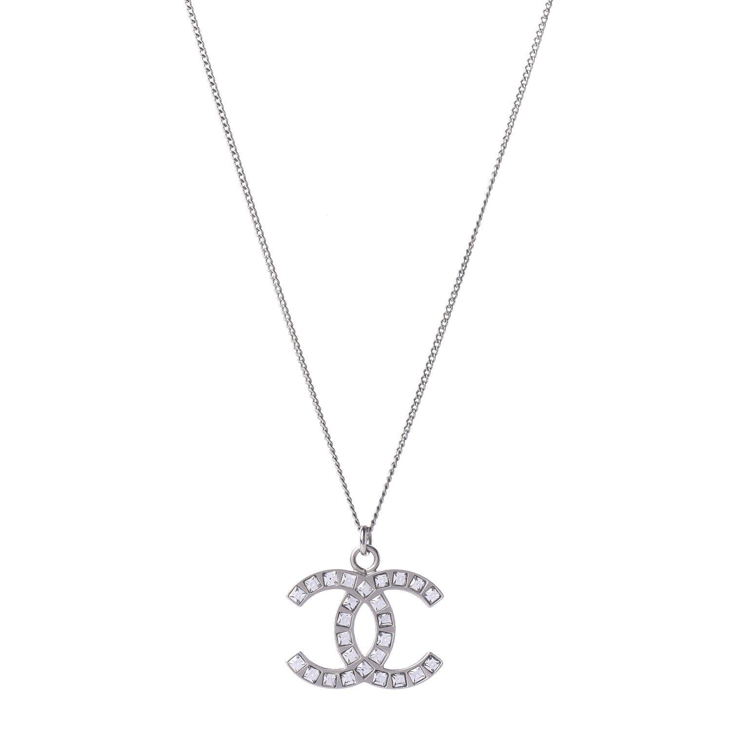 Chanel Baguette Crystal CC Necklace Silver 1 of 5