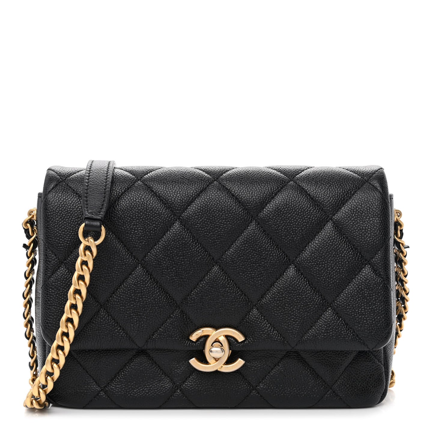 Shiny Caviar Quilted Small Chain Melody Flap Black