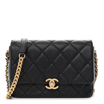 Chanel Shiny Caviar Quilted Small Chain Melody Flap Black 1 of 13