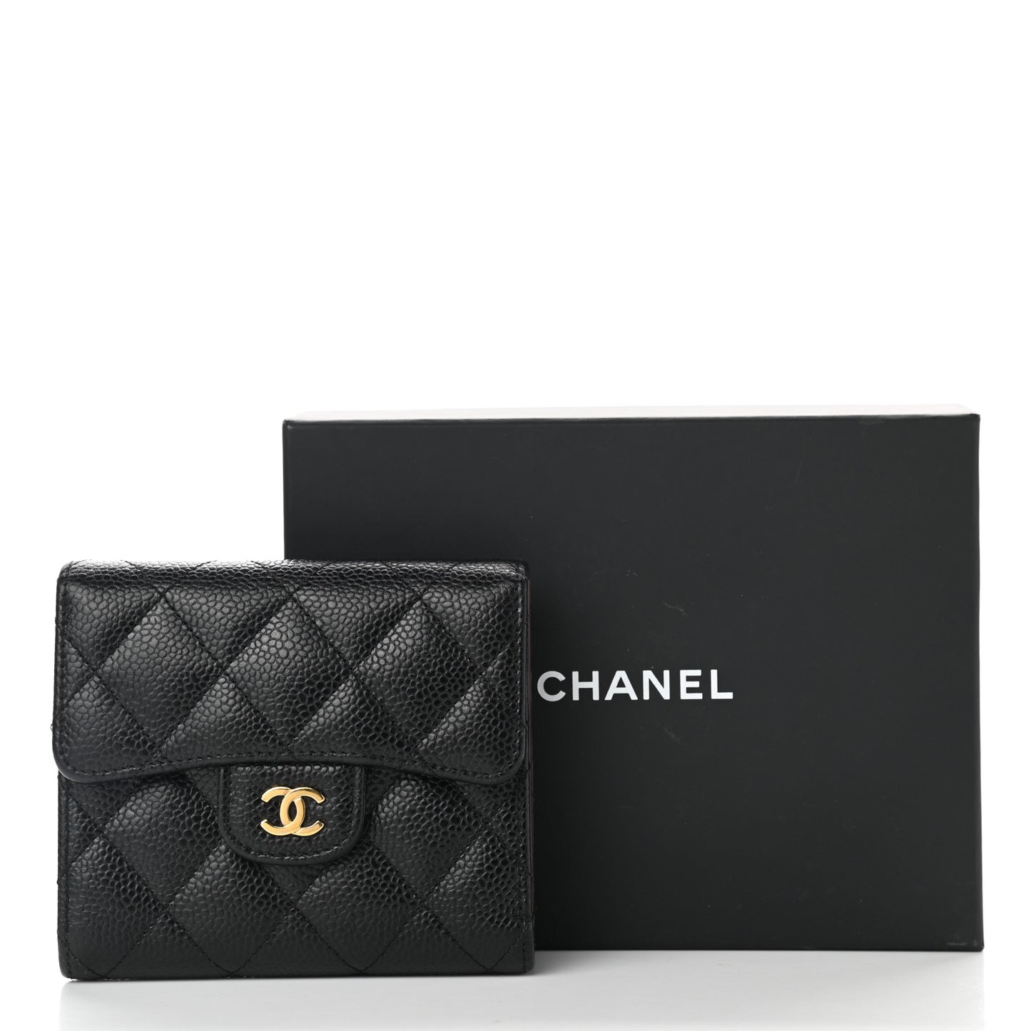 Caviar Quilted Compact Flap Wallet Black