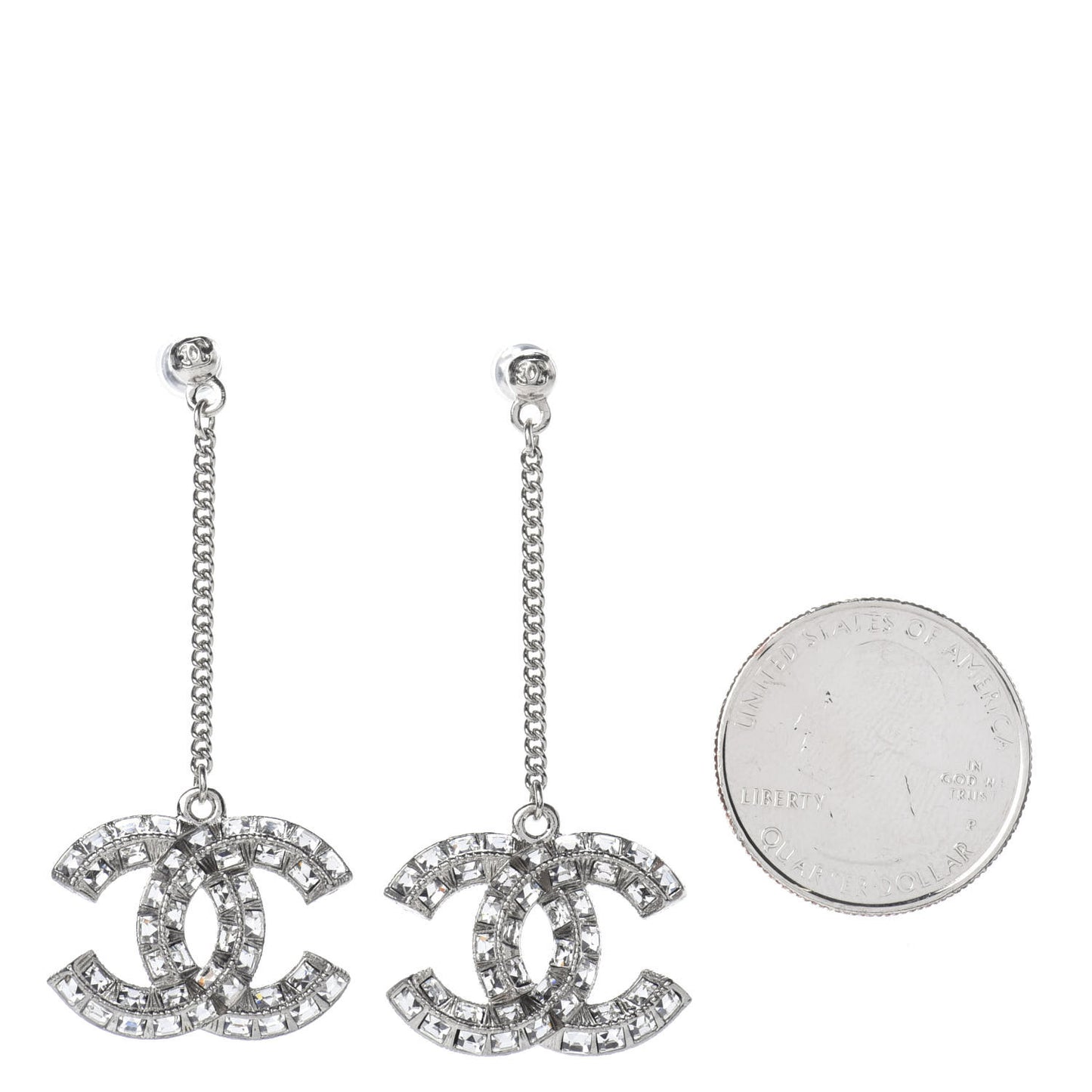 Baguette Crystal CC Drop Earrings Silver