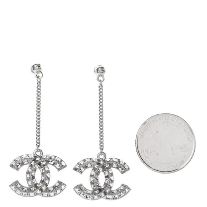 Chanel Baguette Crystal CC Drop Earrings Silver 2 of 4