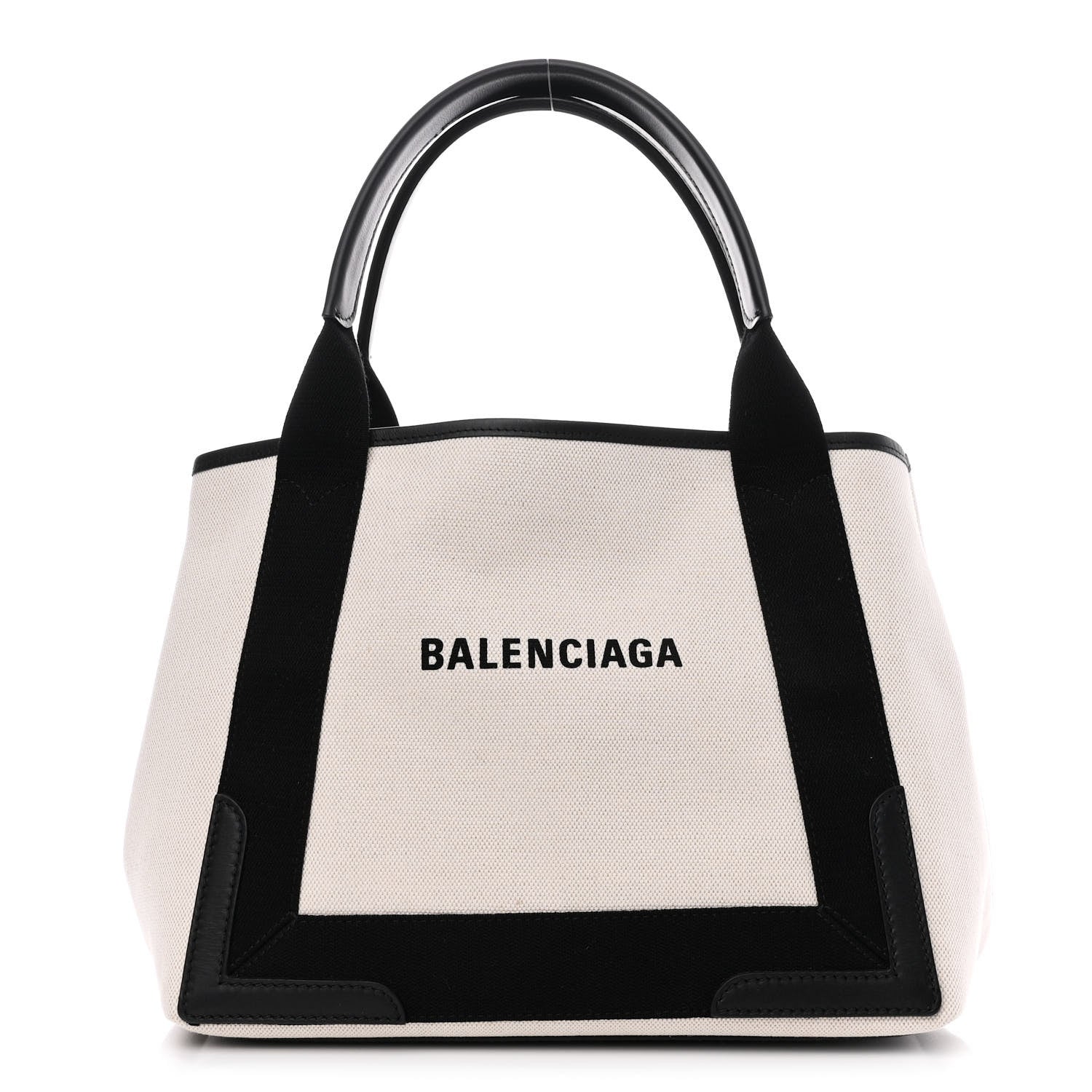 Balenciaga Cotton Canvas Satin Calfskin S Navy Cabas Natural Black 3 of 11