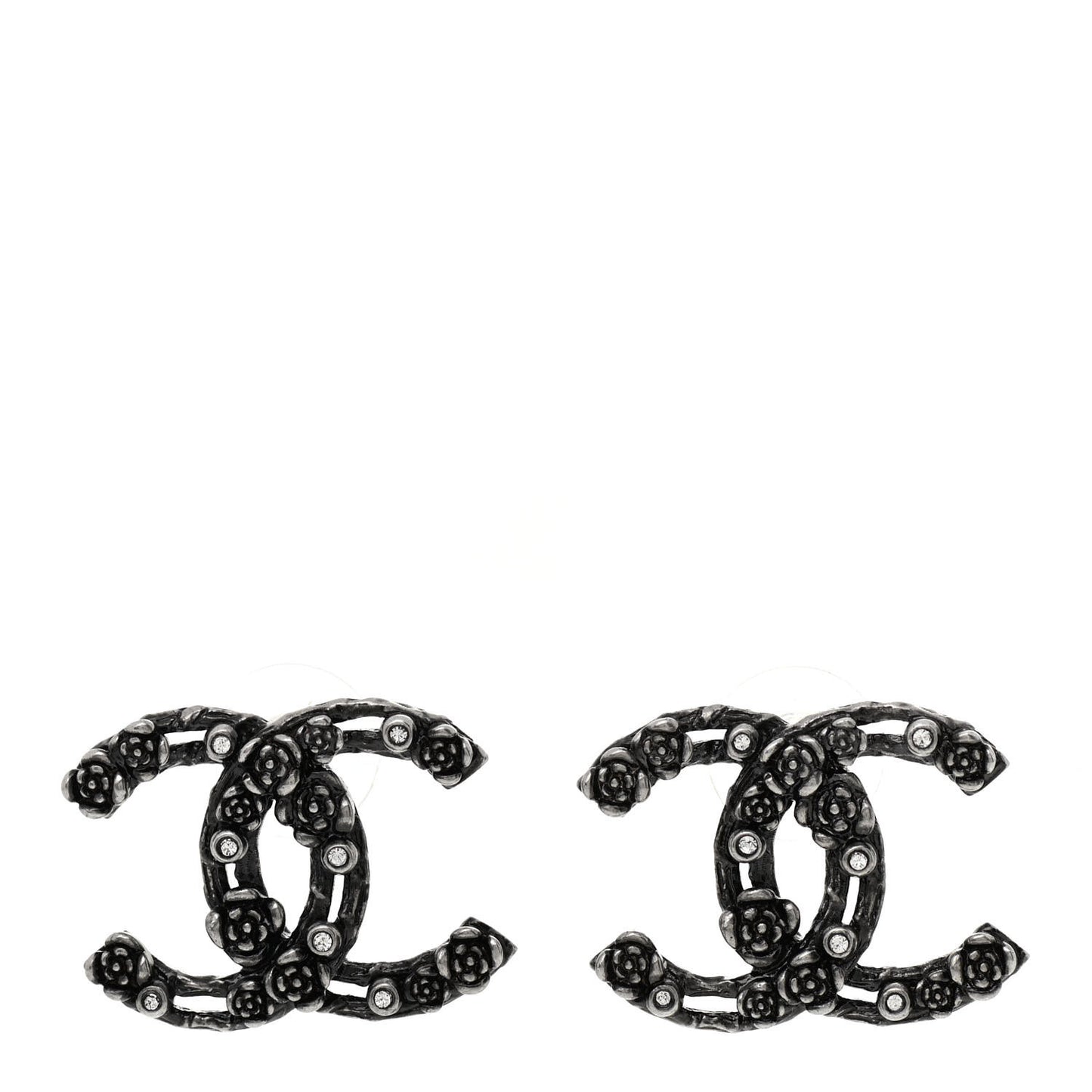 Crystal CC Camellia Earrings Ruthenium