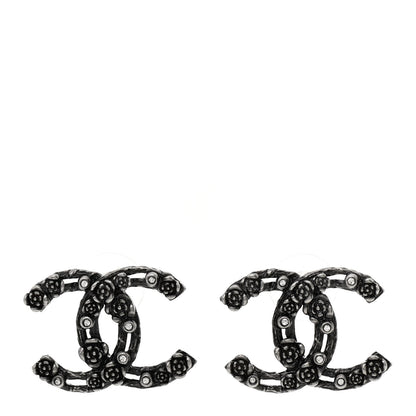Chanel Crystal CC Camellia Earrings Ruthenium 1 of 4