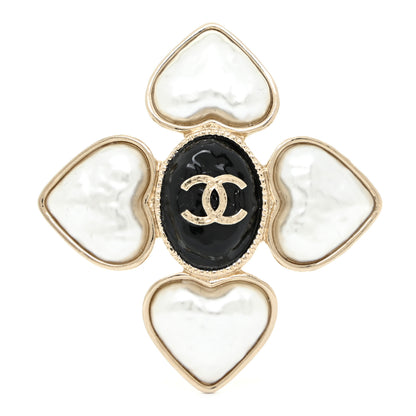 Chanel Resin Pearl CC Heart Brooch Gold Pearly White Black 1 of 6