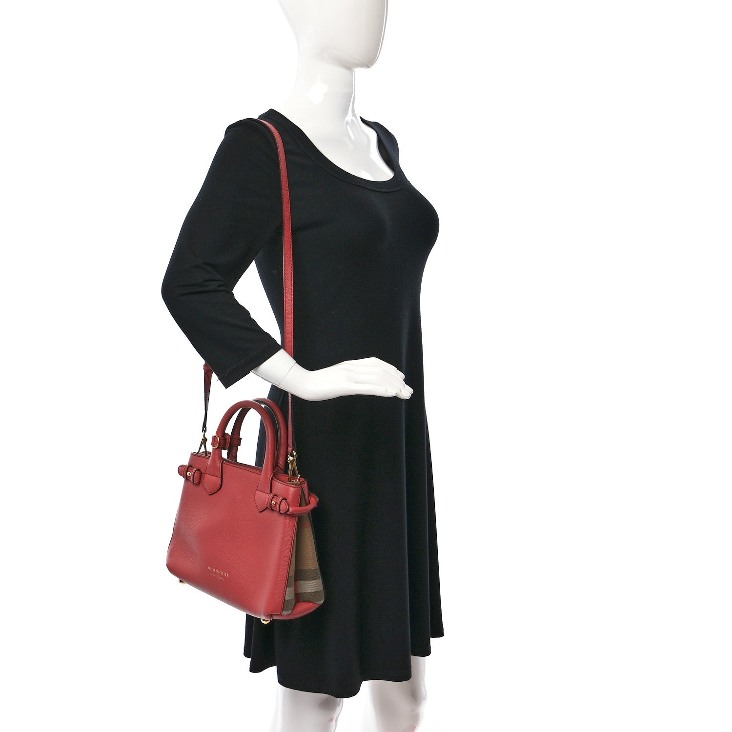 Burberry Derby Calfskin House Check Small Banner Tote Cinnamon Red 2 of 8