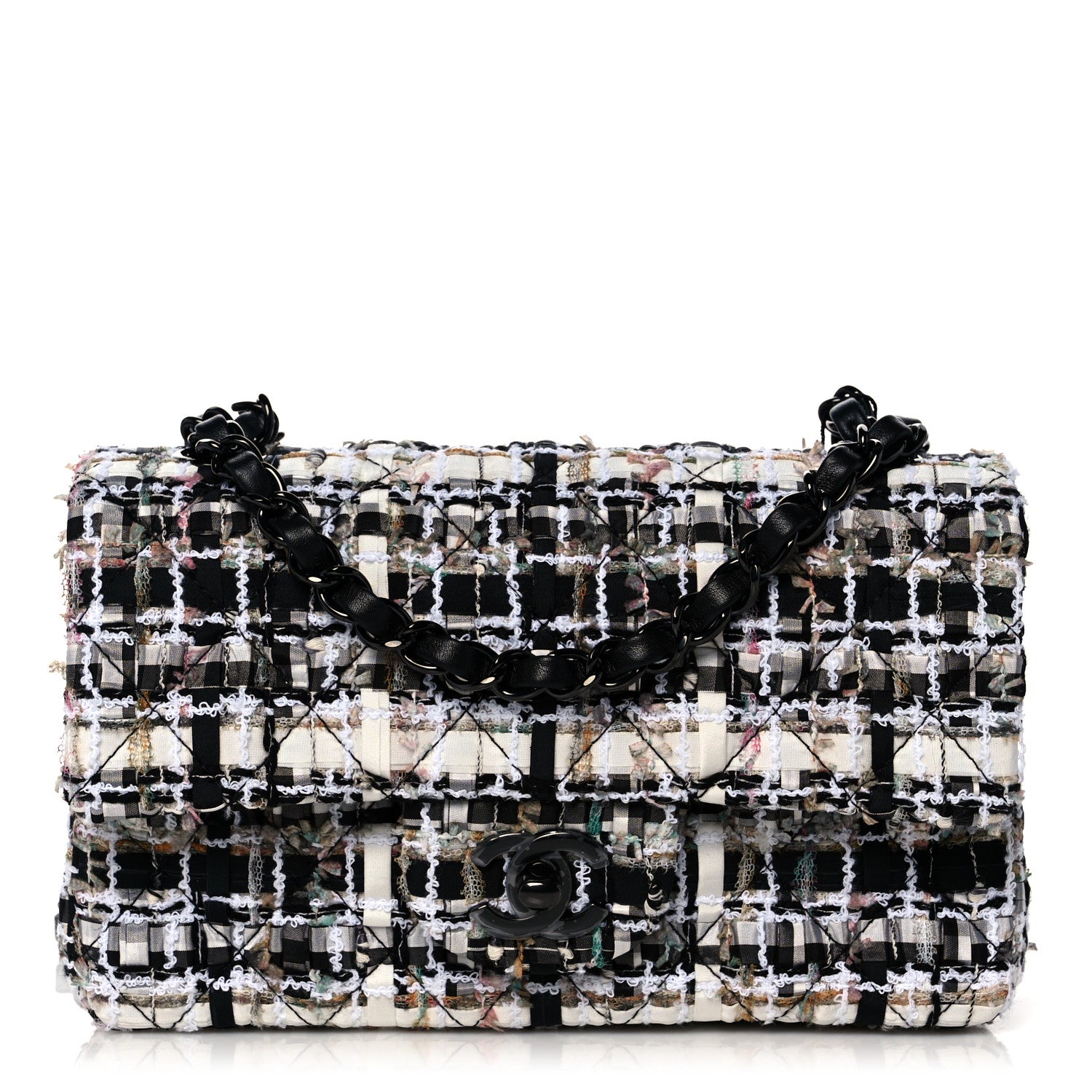 Chanel Tweed Quilted Mini Rectangular Flap White Black Multicolor 1 of 9
